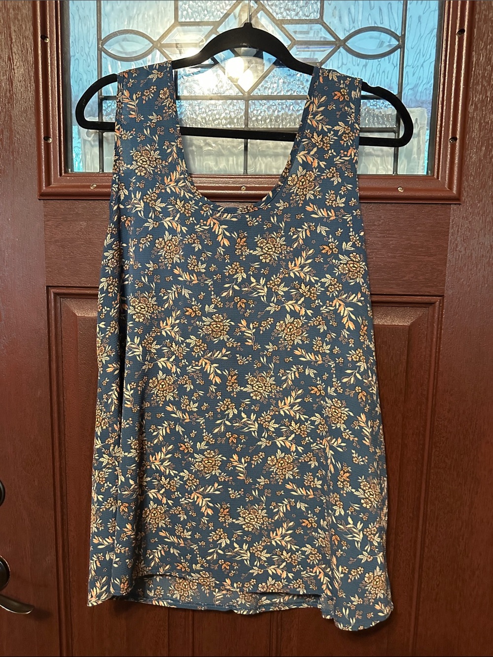 Daytrip Floral Scoop Neck Tank in Blue and Tan